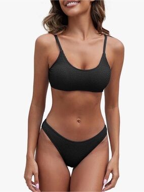 Women's Ribbed Bikini Set Scoop Neck Swimsuit Textured Two Piece Bathing NEW